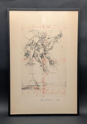 un dessin représentant un homme à cheval, tracé sur une feuille de papier