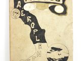 an old book with a drawing of a man holding a baseball bat