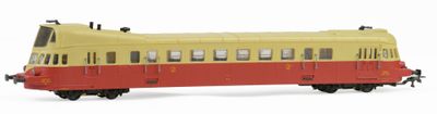 a red and yellow train car on a white background