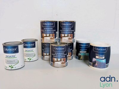 Lot de 9 pots de lasures, huiles d'imprégnation et liants de…