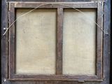 an old wooden window with a wire hanging from it ' s side