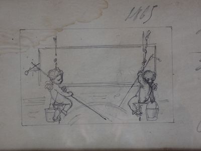 dessin représentant un homme et une femme dans une pièce où se trouve un tableau noir