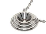 a silver pendant with a chain around it on a white background