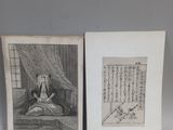 pair of antique chinese ink drawings of a man and a woman