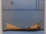 a blue envelope with a drawing of a train on it