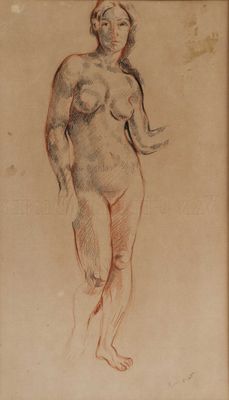une image représentant le dessin d'une femme nue debout devant un mur