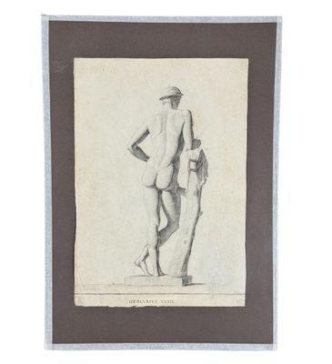 an old drawing of a man standing next to a woman