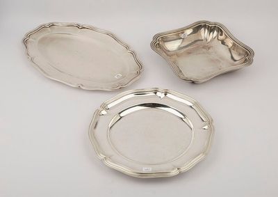 a set of three silver plate dishes