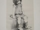 pencil drawing of a little girl sitting on a bench