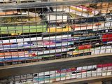 many books on the shelves in the store