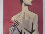 une affiche représentant un homme avec un couteau et une rose sur l'épaule