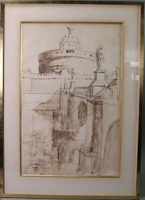 tableau représentant un château, dans un cadre doré, accroché au mur