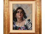 un tableau représentant une femme avec des fleurs dans les cheveux