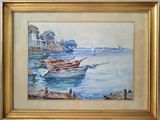une image d'un tableau représentant un bateau dans l'eau
