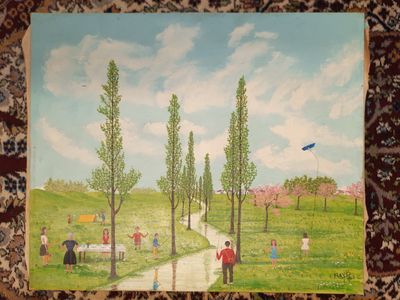 une photo d'un tableau représentant un parc avec des personnes dessus