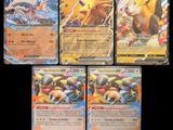 several pokemon cards are displayed on a black background