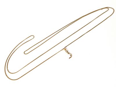Collier plaqué or avec une longue chaîne et un fermoir, sur fond blanc