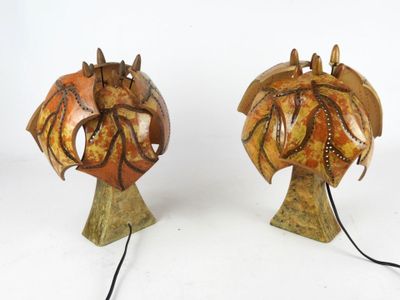 pair of mid - century italian table lamps in the form of palm leaves