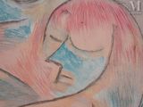 drawing of a woman with her eyes closed and her head resting on a pillow
