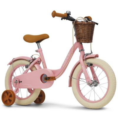un vélo rose avec un panier à l'arrière