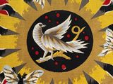 an image of a picture of a bird on a red and yellow background