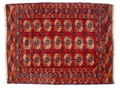 un tapis rouge et bleu à motifs