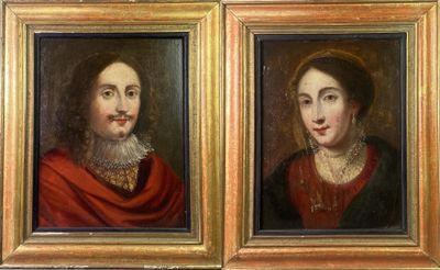 deux tableaux représentant des femmes en rouge et noir, avec un cadre doré