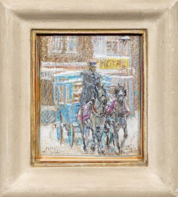 an image of a painting of a horse drawn carriage in the snow