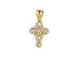 a yellow gold cross pendant with diamonds on a white background