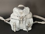 prada white nylon backpack with silver buckles and strap