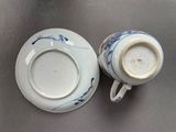 two cups and saucers sitting on a table