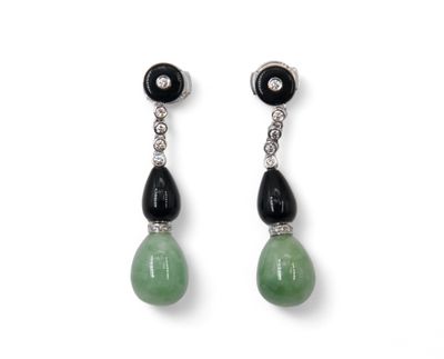 pair of jade and diamond earrings