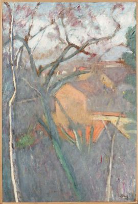 an image of a painting of a tree in a field