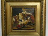 peinture d'une nature morte de fruits et légumes dans un cadre doré
