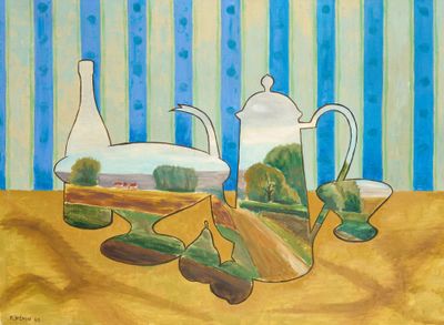une peinture représentant une peinture d'une théière et d'une théière