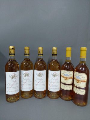six bouteilles de vin sont alignées dans une rangée