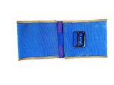 a blue belt with a metal buckle on it
