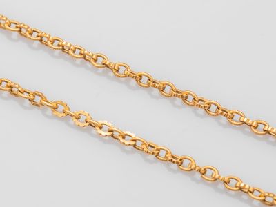 a pair of gold chains on a white background