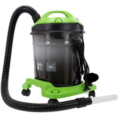 a close up of a green and black vacuum cleaner on a white background