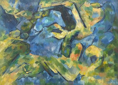 peinture abstraite représentant un homme tenant une guitare dans sa main droite