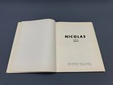 an open book with a black and white logo on it