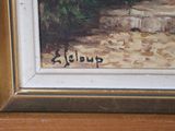 a picture of a painting of a cat sitting on a ledge