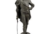 statue d'un homme en armure, muni d'une épée et d'une canne