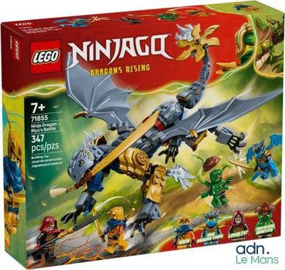 une boîte de sets Lego Ninja sur laquelle vole un dragon