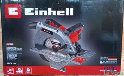 the box of a circular saw is sitting on a table