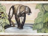 un tableau représentant un tigre debout dans l'eau
