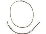 a close up of a necklace and a chain on a white background