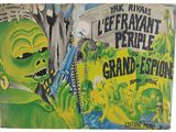 un vieux livre dans lequel figure l'image d'un extraterrestre géant tenant un pistolet dans sa main droite