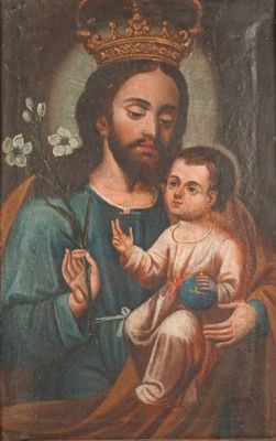 une image représentant un tableau où l'on voit Jésus tenant un bébé dans ses bras et portant une couronne