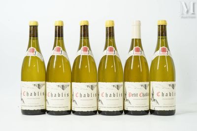 six bouteilles de vin blanc alignées